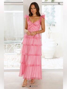 HELLO MOLLY Shining Sunbeam Pink Ruffled Maxi Dress Size XL(US 10) NWT